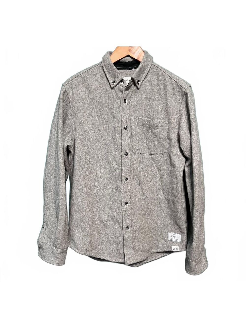 ANIAN Modern Melton Wool Shirt Grey Button Down Jacket Shacket Mens Gorpcore L